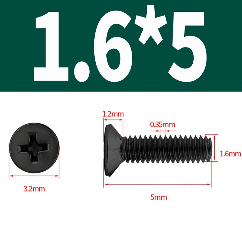 Black Phillips Flat Head Countersunk Machine Screws — Carbon Steel M1–M6