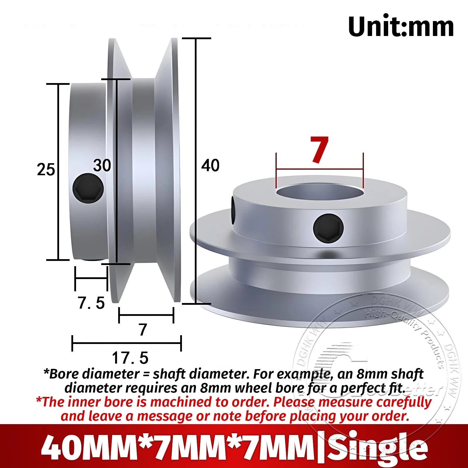 V Grooved Pulley Aluminum Round Belt Pulleys For 7mm Belt Single/Double Grooved