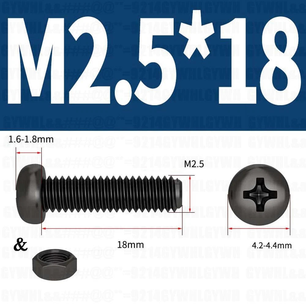 Black Pan Head Phillips Machine Screws + Hex Nuts Set – A2 Stainless Steel, M2 to M10