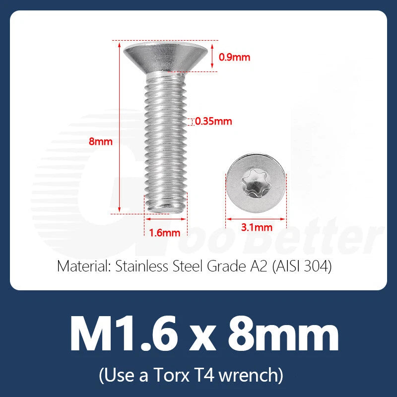 M1.4–M12 Torx Countersunk Machine Screws – A2 Stainless Steel, DIN 965 (3–100mm)