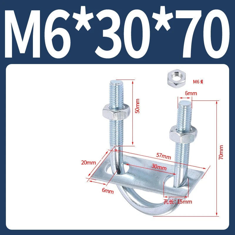 Round U-Bolts Sets Steel 16mm-219mm Inner Width M6 M8 M0 M12 with Nut, Plate