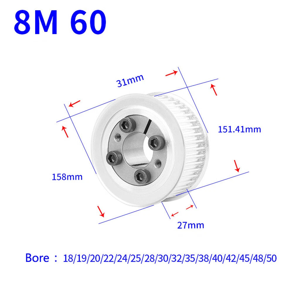 HTD-8M 18T-60T Timing Belt Pulley With Expansion/Tension Sleeve Teeth Width 27mm