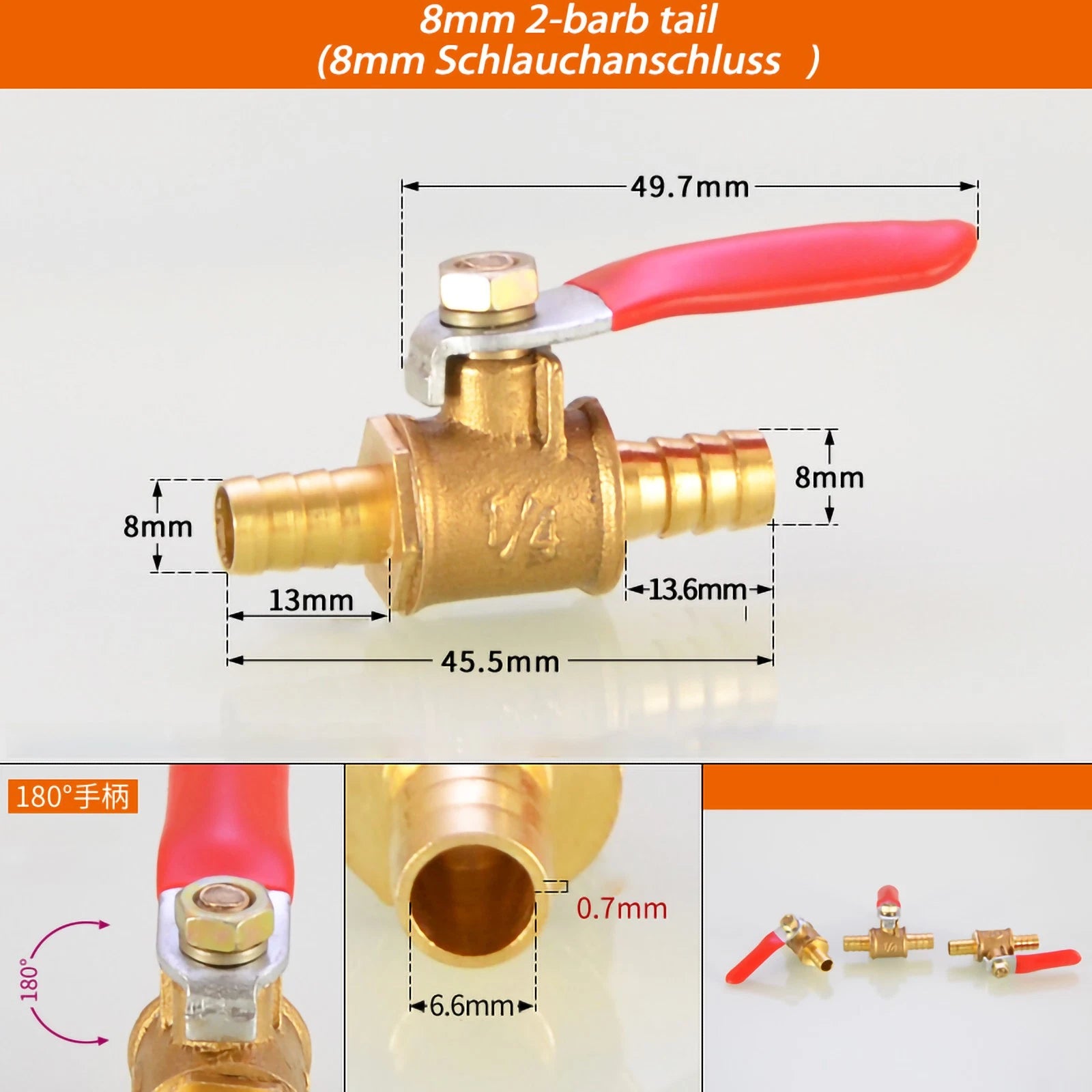 Brass Ball Valve Shut-Off Fittings — 1/8" 1/4" 3/8" NPT & Metric Barb