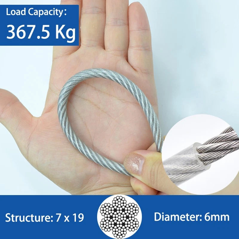 Clear PVC Coated Steel Wire Rope Metal Cable Rigging 0.38mm-12mm Heavy Duty