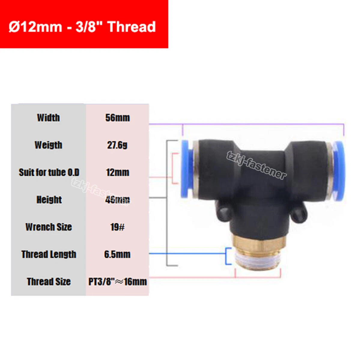 Pneumatic Tee "T" Connector BSP Male Thread 4mm-16mm Hose Tube Push-In Fittings