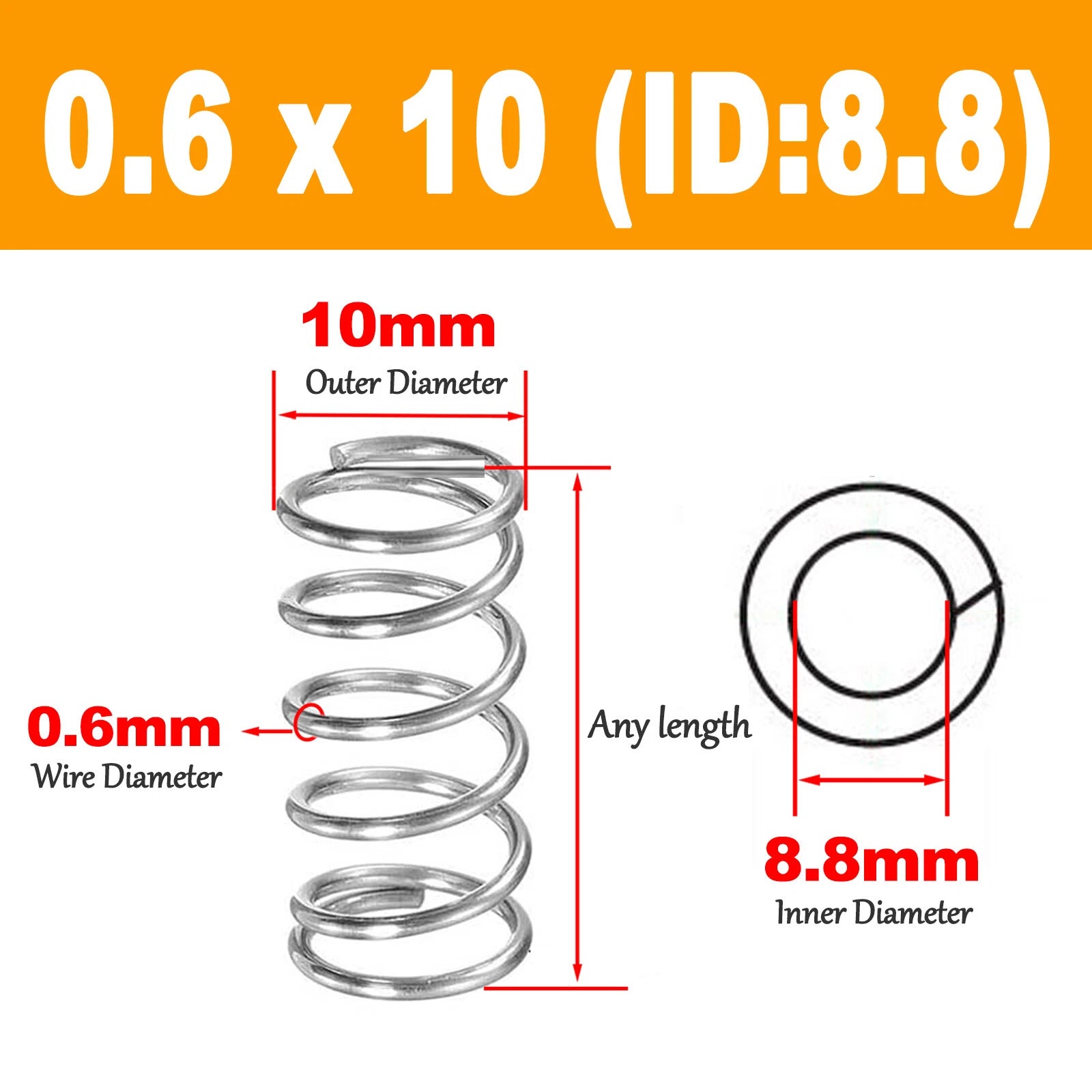 Stainless Compression Spring 0.6mm Wire Diameter Coil Springs-All Lengths & OD