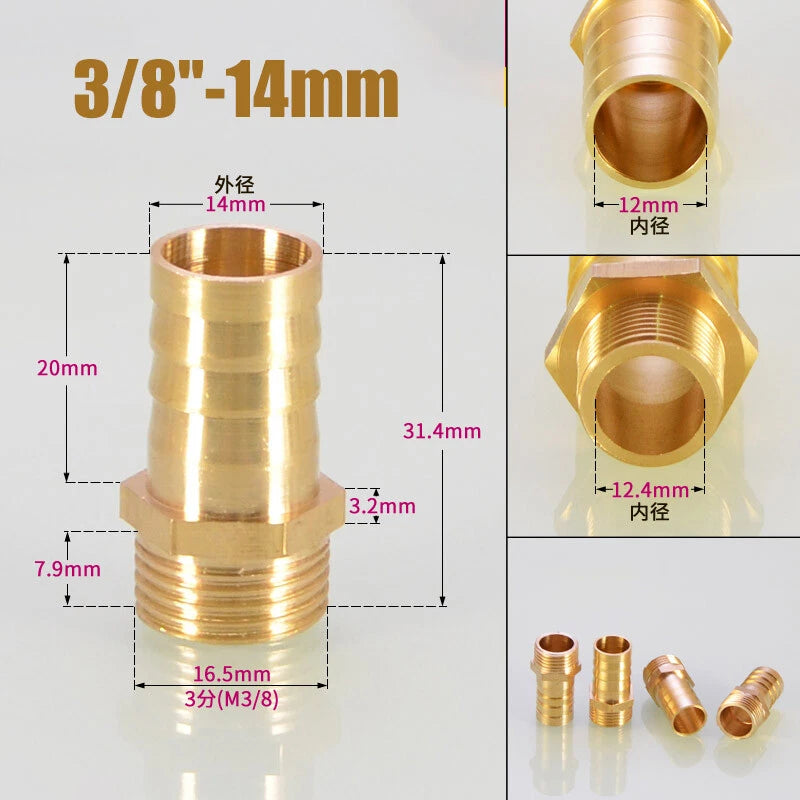 Brass Male BSP x Barbed Hosetail Connector — Air Water Fuel Gas Pipe Fitting