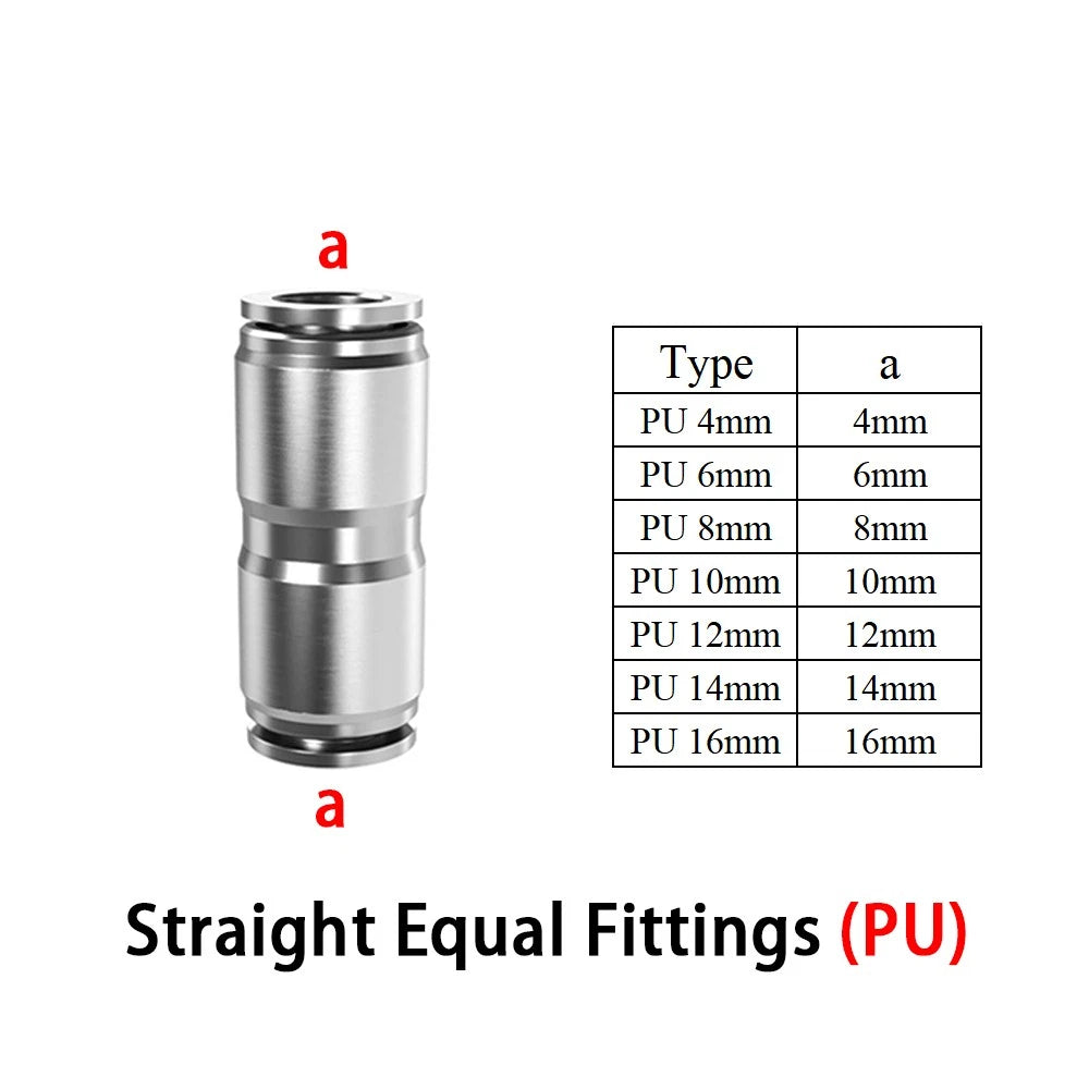 A2 Stainless Steel Pneumatic Push-in Fittings — All Types, 4–16mm