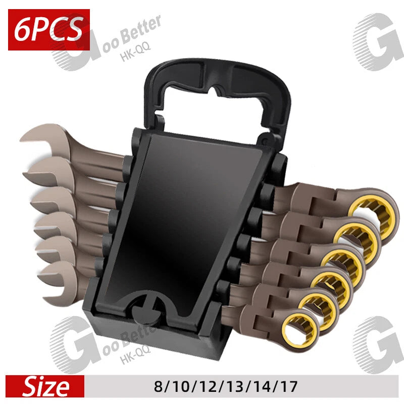 Ratchet Spanner Combination Fixed & Flexi 6 - 19mm 14 x Sizes Tool Wrench