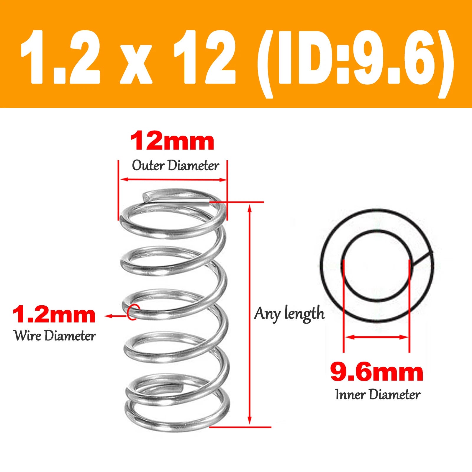 New Compression Spring Springs,1.2mm Wire Dia,You Choose Size And Length Diamete