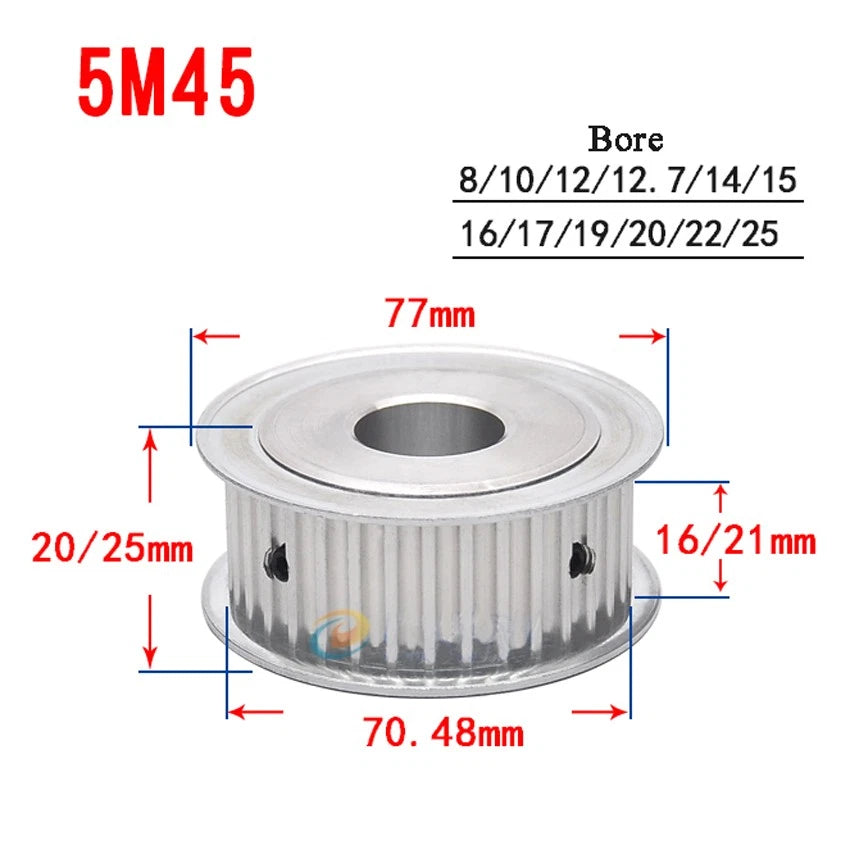 HTD-5M 10T-60T Timing Belt Pulley AF-Type Bore 5-25mm, For 15mm Width Belt