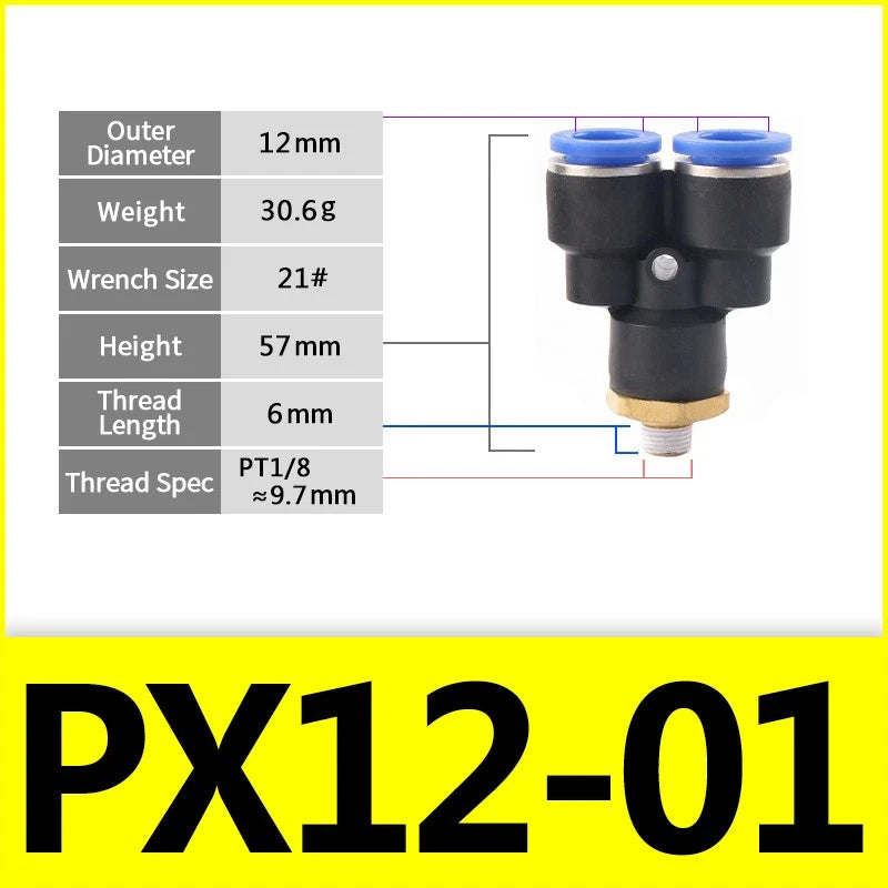 Male Stud Push-In Y Piece Pneumatic Fittings — Thread Hose Tube Connector