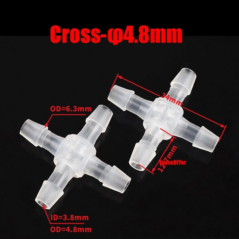 Plastic Barbed Connector 4mm~12mm Straight Cross Pipe Hose Tubing Joiner Fitting
