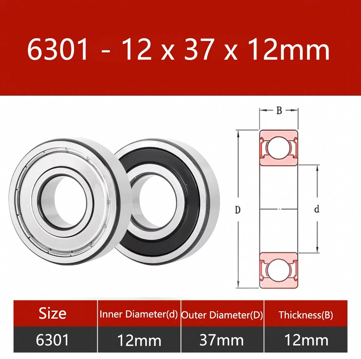 6000-6306 Deep Groove Ball Bearings 2RS Rubber-ZZ Metal Seals - Choose Size