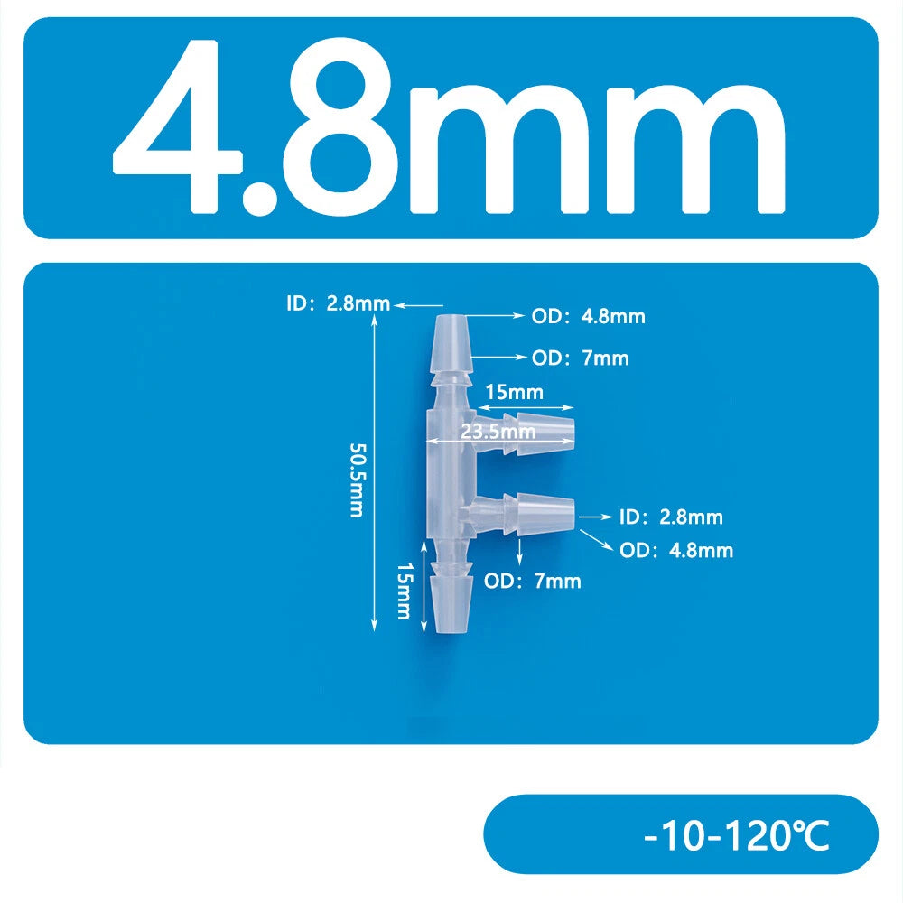 4-Way Plastic Hose Connector — Cross & Slant Equal Joint, OD 2.4mm–12.7mm