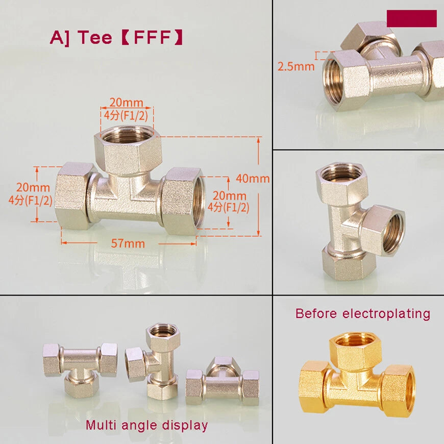 BSP 1/2" Brass Pipe Fittings – Tee, Elbow, Cross & Y-Connector
