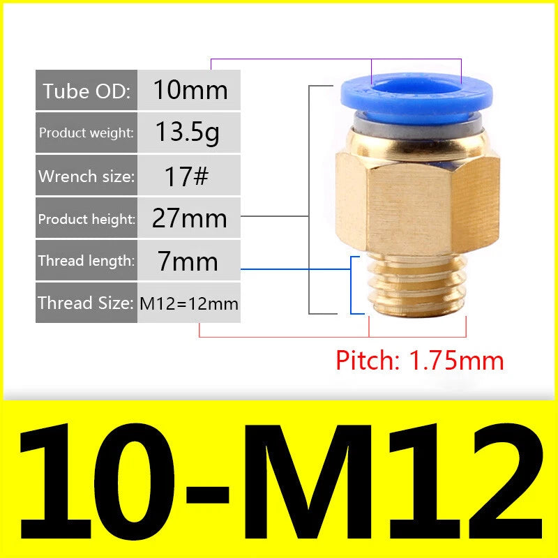Pneumatic Straight Male Stud Push-to-Connect Fitting | PC4–PC12 × M5–M16