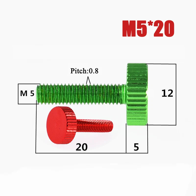 M2–M6 Aluminum Alloy Knurled Thumb Screws | Hand-Tighten Knob Bolts, 10 Colors