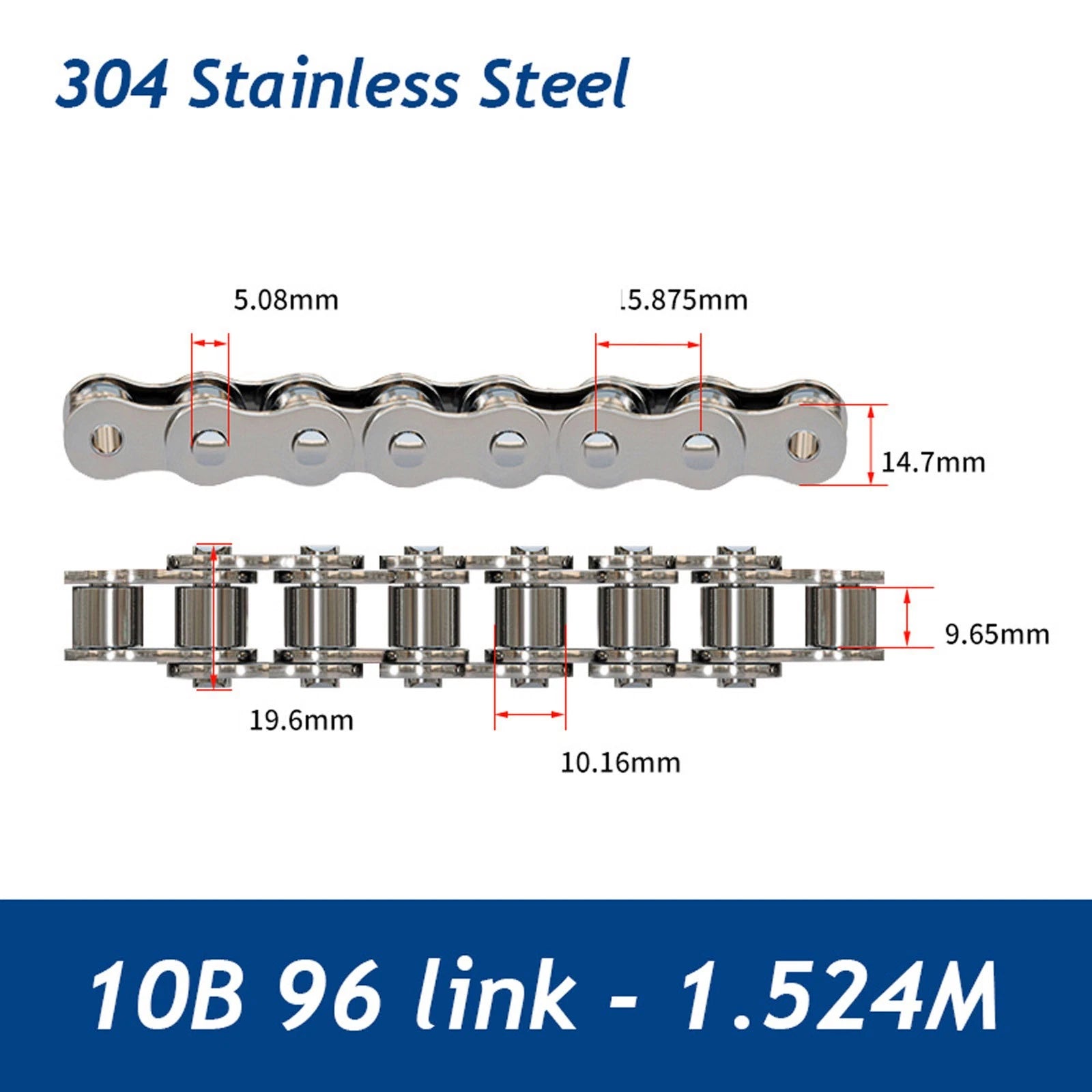 304/201 Stainless Steel Simplex Roller Chain Standard Quality 1M/1.524M All Size