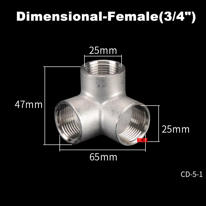 304 Stainless Steel BSP 3-Way Pipe Fitting — 1/4" to 2" Female & Male Thread Tee Connector
