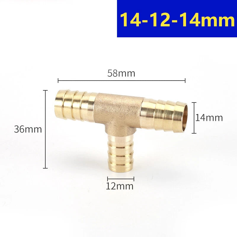 Brass Barbed T-Piece Hose Joiner Reducer Tee Connector — Air, Water & Fuel Fittings