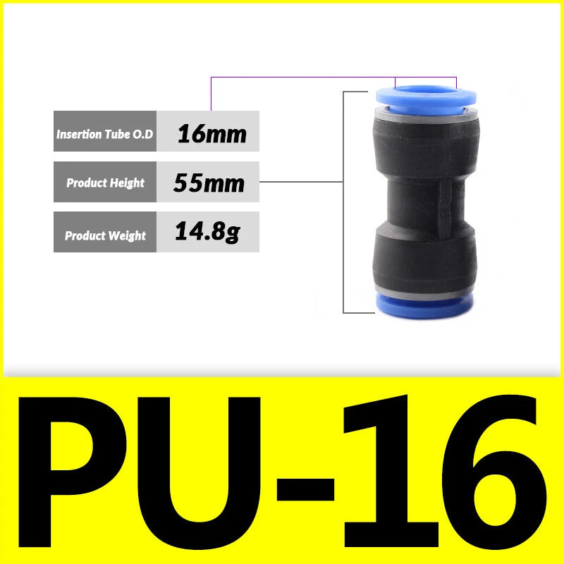 Pneumatic Push-In Fittings — PG / PU / PE Air & Water Hose Connectors, 4mm–16mm