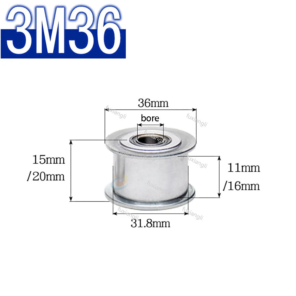 HTD-3M Timing Belt Idler Pulley Smooth Tooth/Toothed Tensioner Pulley Width 11mm