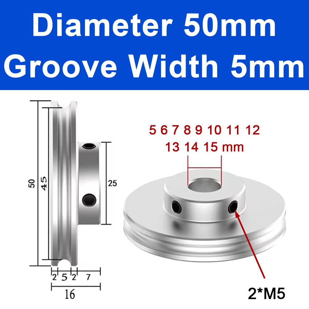 Alu U Pulley OD 20 30 40 50 60 80mm Single Groove Fixed Pulley for PU Round Belt