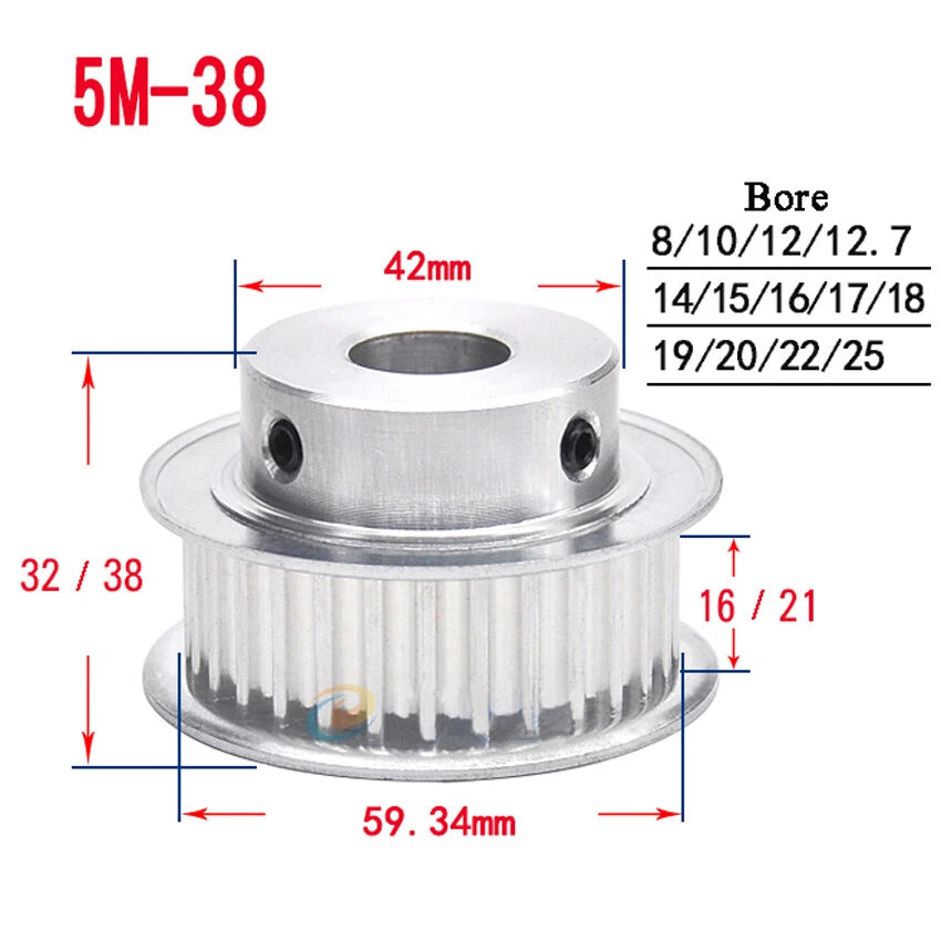 HTD-5M 10T-72T Timing Belt Pulley With Step Bore 5-25mm, For 15mm Width Belt