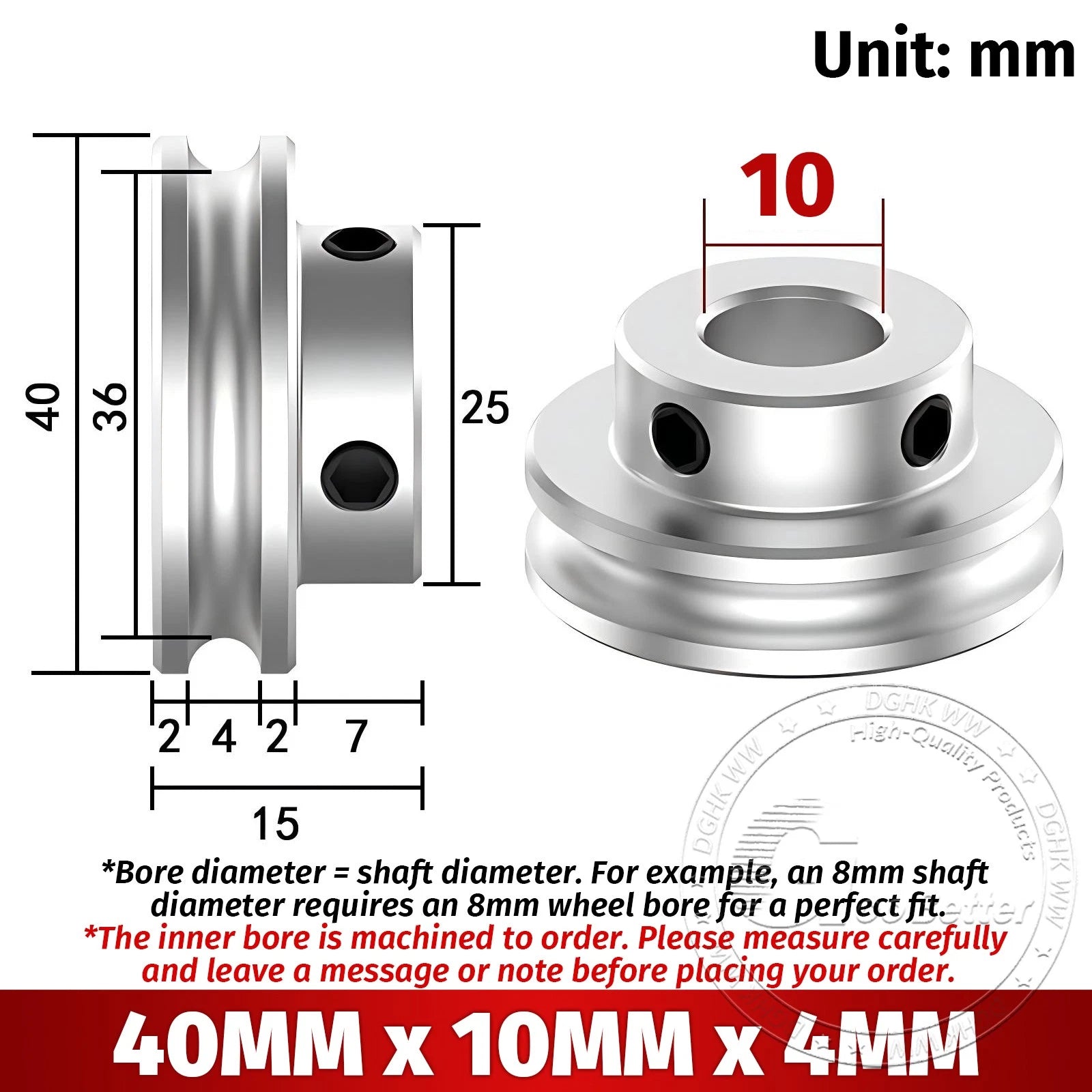 V Grooved Pulley Aluminum Round Belt Pulleys For 4mm Width Belt OD 20/30/40/50mm