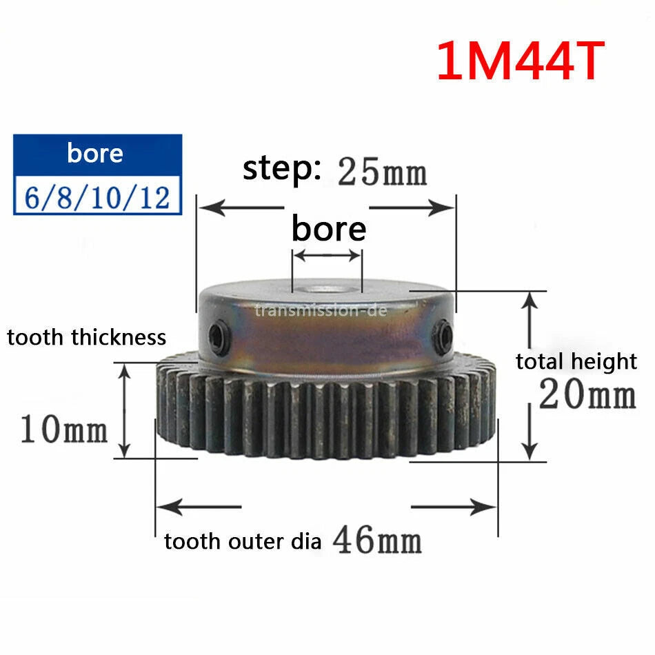 0.5/1 Mod Pinion Gear 10T-150T Spur Gear with Step 45# Steel Transmission Gear