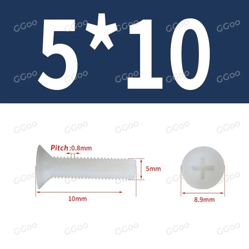 White Nylon Phillips Flat Head Machine Screws DIN 965 — M2.5 M3 M4 M5 M6 M8