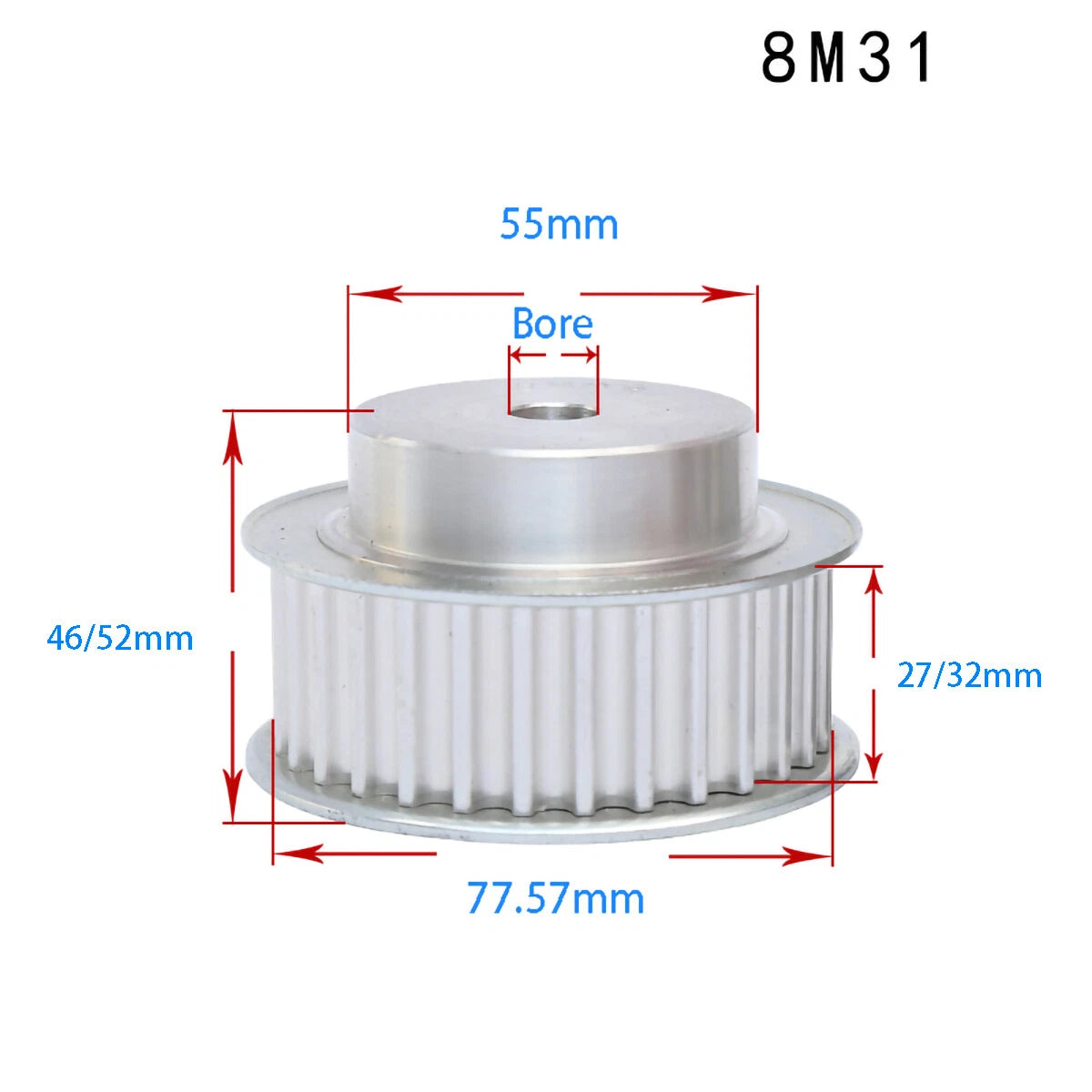 BF-type HTD8M 25mm-30mm Timing Belt Pulley 12 - 72 Tooth for CNC Step Motor