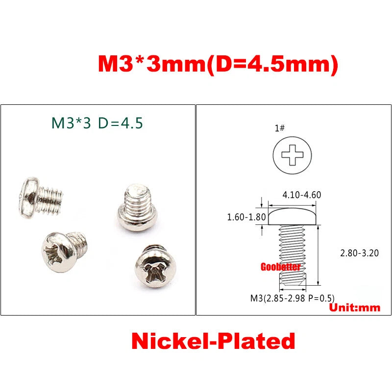 M3 Phillips Pan Head Machine Screws – 3mm to 43mm, Multiple Coatings (100–500 PCS)