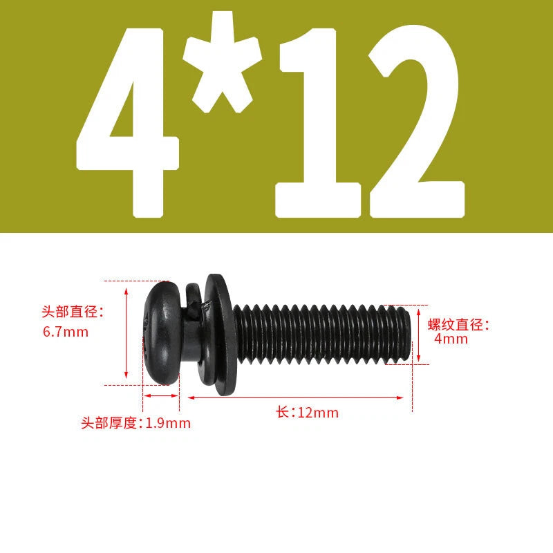 Black Zinc Pan Head Machine Screws with Washers, M2–M6 Pozi Phillips Drive