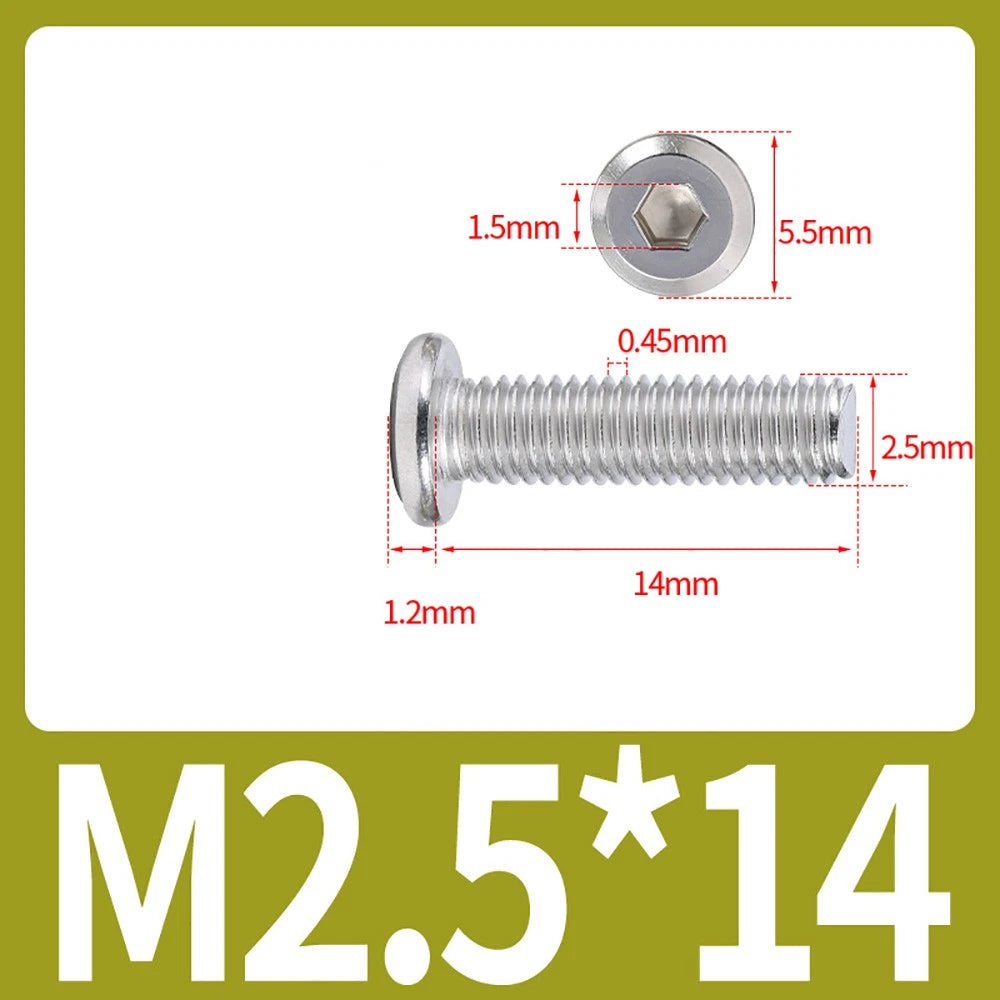 M2 M3 M4 Flat Round Head Hex Socket Screws – A2 Stainless Steel, Fully Threaded (3–50mm)