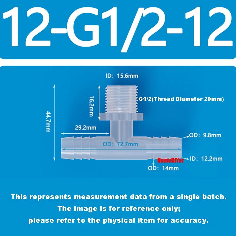 T Piece Joiner 3-Way Plastic Barb Connector | Pipe Hose Male Thread Fitting