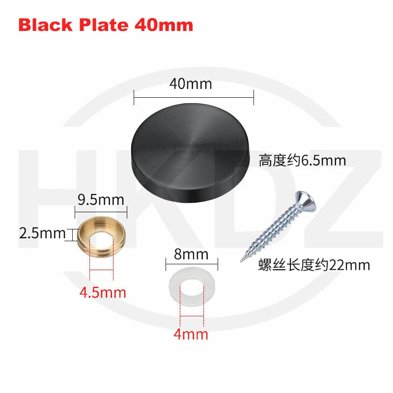 Stainless Steel Mirror Screw Cover Caps – Decorative Disc Plates for Glass, Mirrors & Furniture (16-50mm, Flat/Dome, Silver/Gold/Black/Rose Gold)