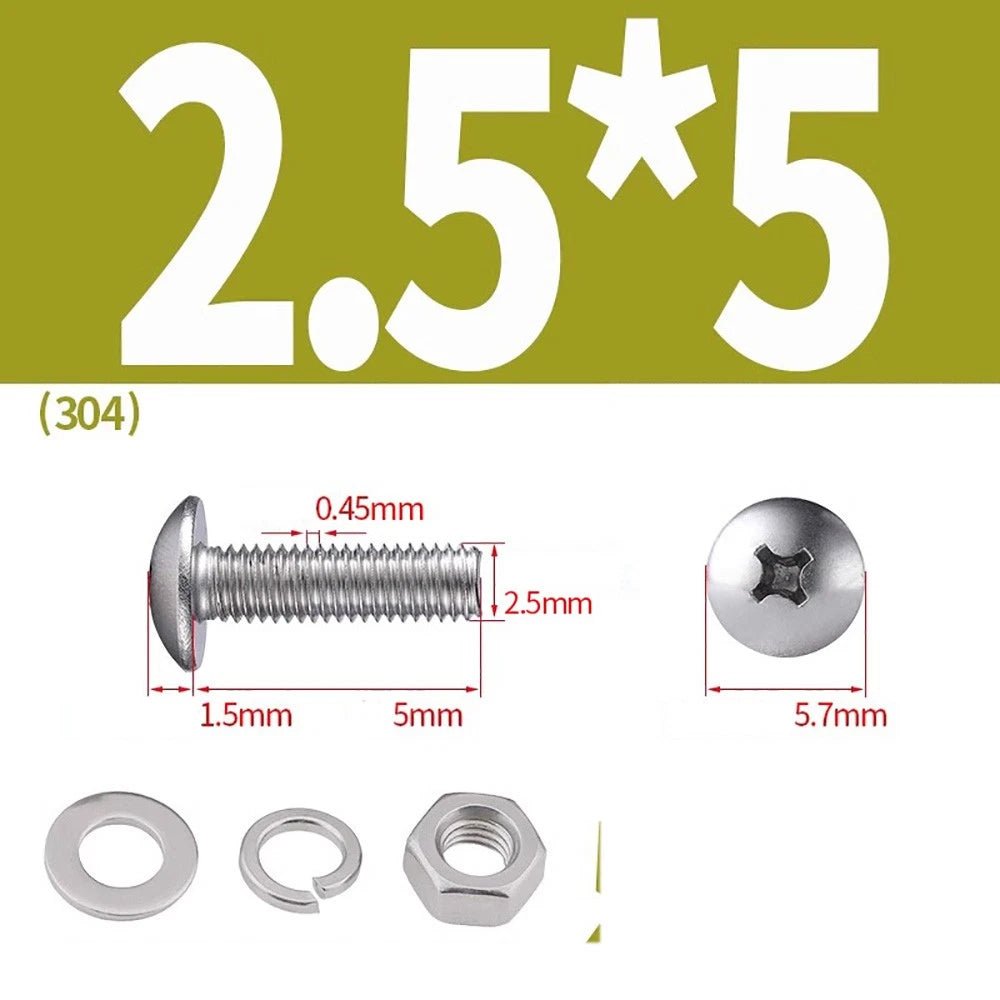 M2–M4 Phillips Truss Head Machine Screws with Hex Nuts & Washers – A2 Stainless Steel - HomeDIYer