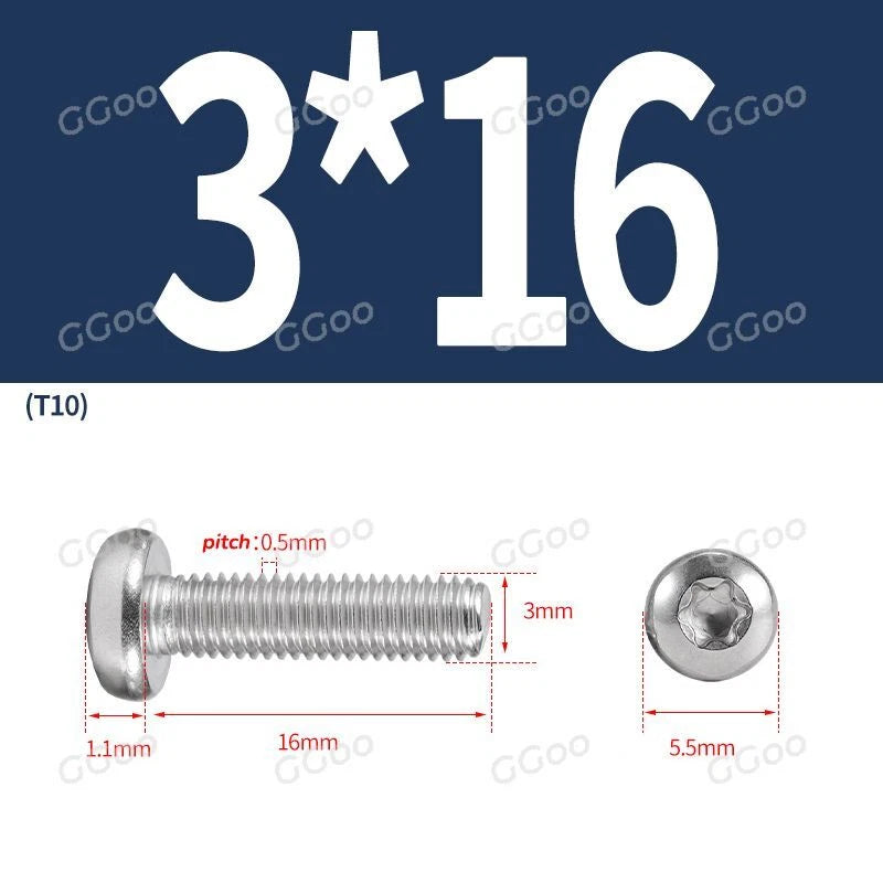 A2 Stainless Steel Torx Pan Head Machine Screws — M2 to M8, Six-Lobe Drive