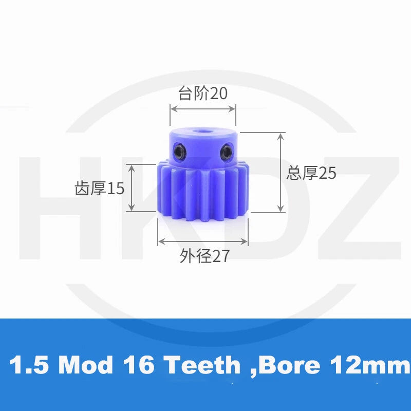 1.5 Mod Blue Nylon Spur Gear 15-60T,Bore 6-12mm Pinion Gear With Step Motor Gear