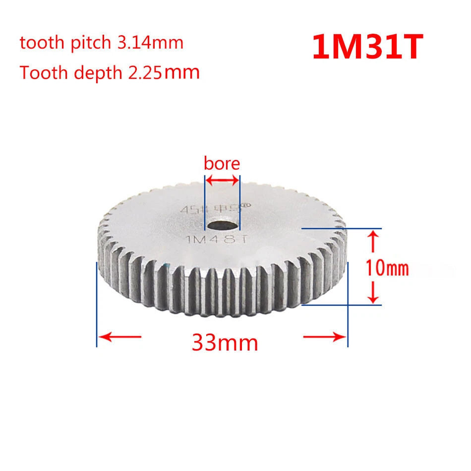 1 Mod Spur Gear 10T - 150T Tooth pitch 3.14mm 45# Steel Metal Gear for Motor