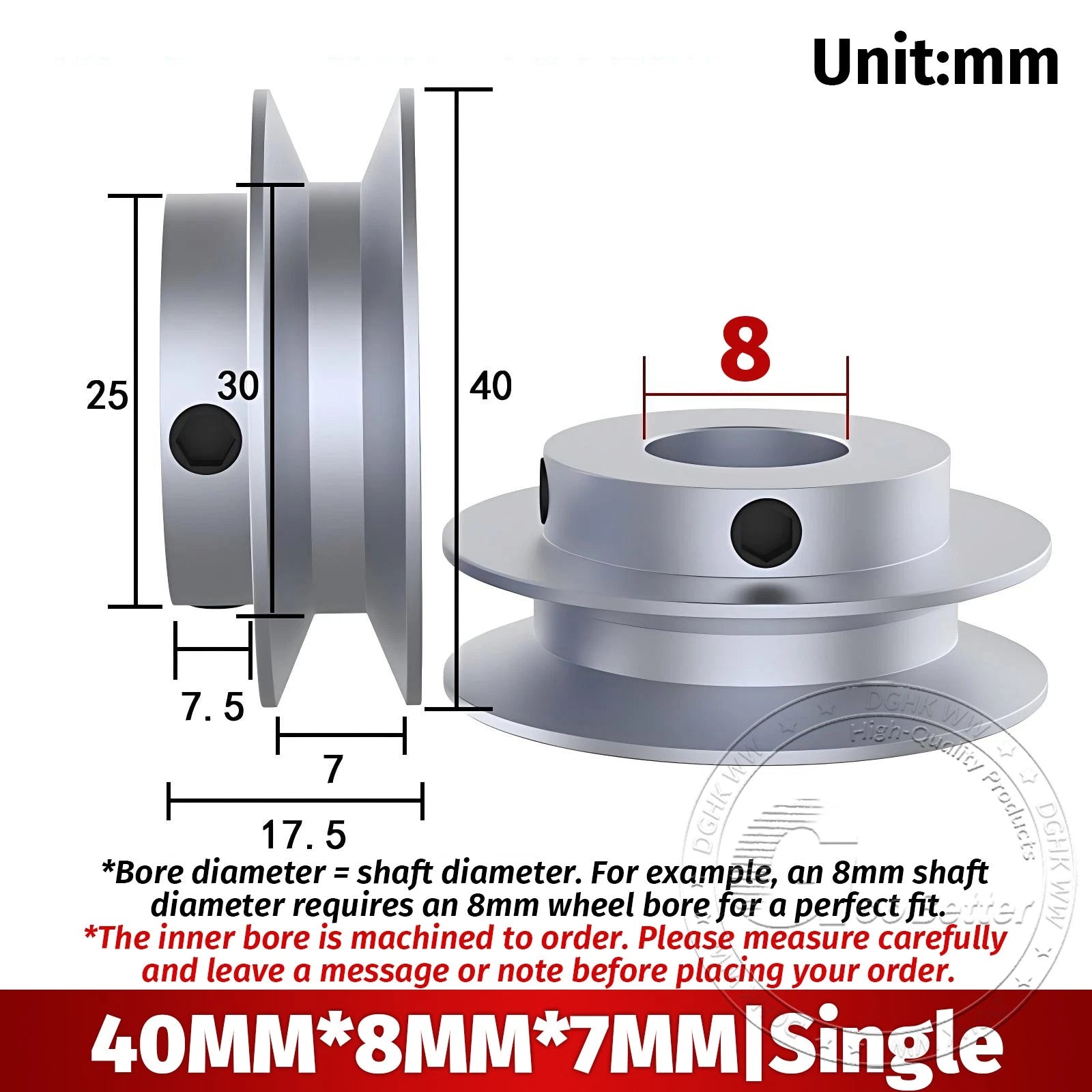 V Grooved Pulley Aluminum Round Belt Pulleys For 7mm Belt Single/Double Grooved