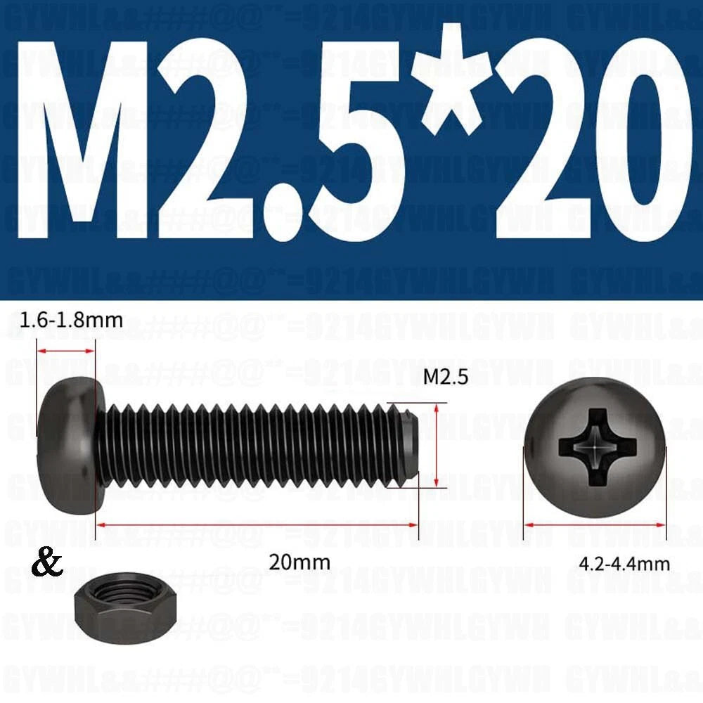 Black Pan Head Phillips Machine Screws + Hex Nuts Set – A2 Stainless Steel, M2 to M10