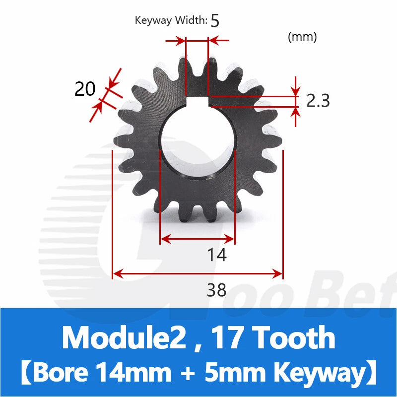 Spur Gear C45 Steel Black Oxided Module 2 Pinion 12-30 Tooth Keyway 10-32mm Flat
