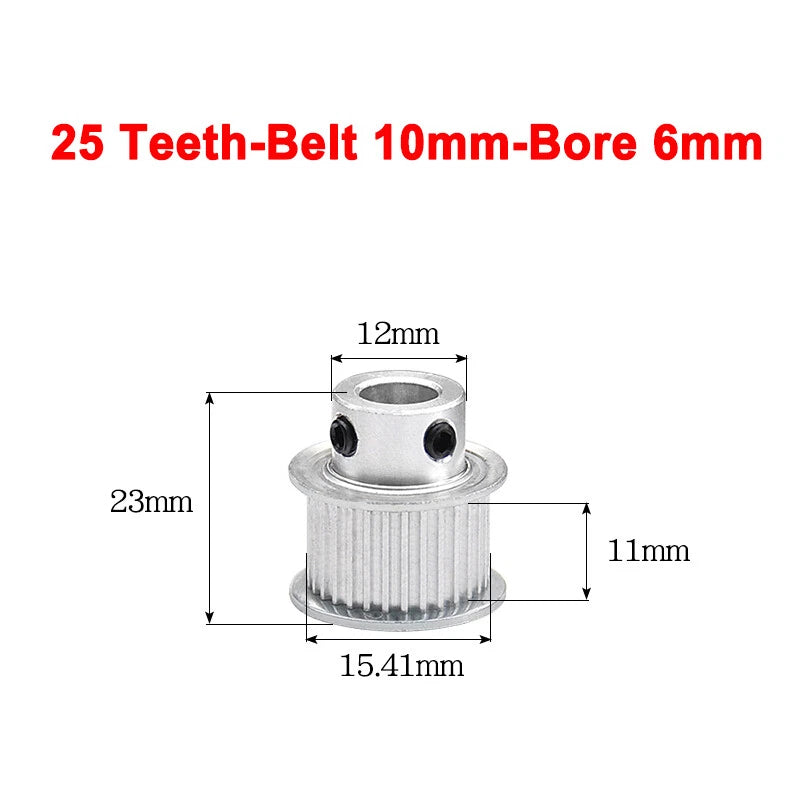 2GT Drive Pulley With Step 16 Tooth - 100 Tooth Bore 4mm - 25mm for 10mm Belt