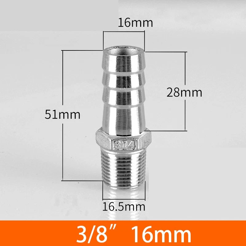 Stainless Steel BSP 1 8"-3 8" Male Thread Fitting x Barb Hose Tail End Connector