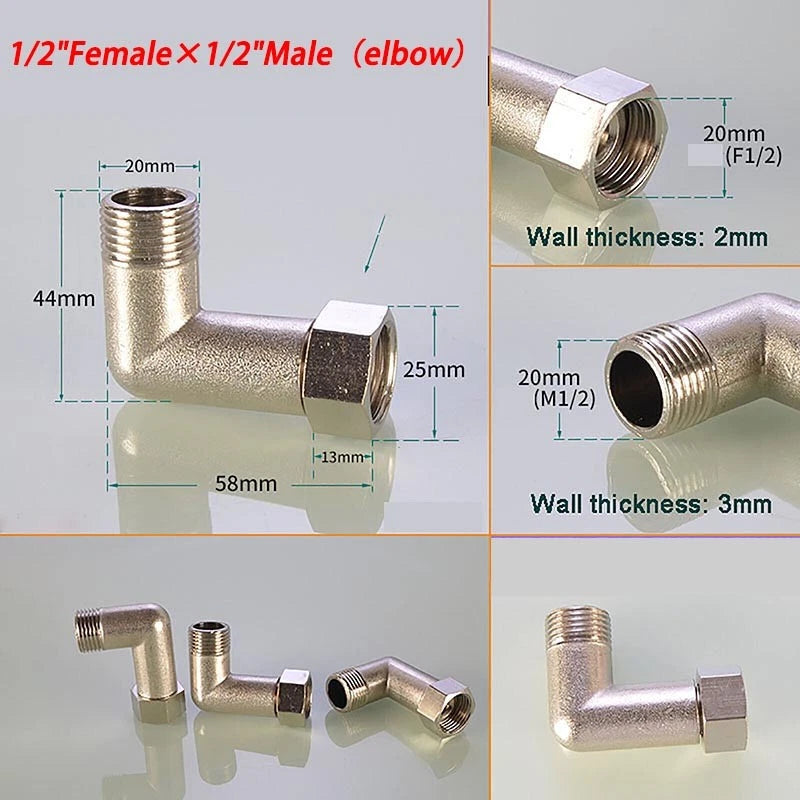 Brass Compression Fittings — Straight Coupling & Elbow Connector, 1/2" 3/4" 1" Female/Male