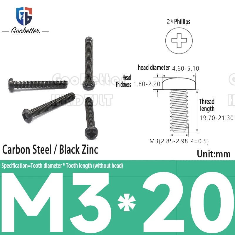 M3 Phillips Pan Head Machine Screws — 3 to 20mm, Carbon Steel & Stainless, 7 Finishes - HomeDIYer