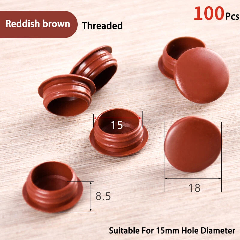 Plastic Screw Hole Cover Caps – For 5mm to 16mm Holes (100-Pack) – Multiple Colors